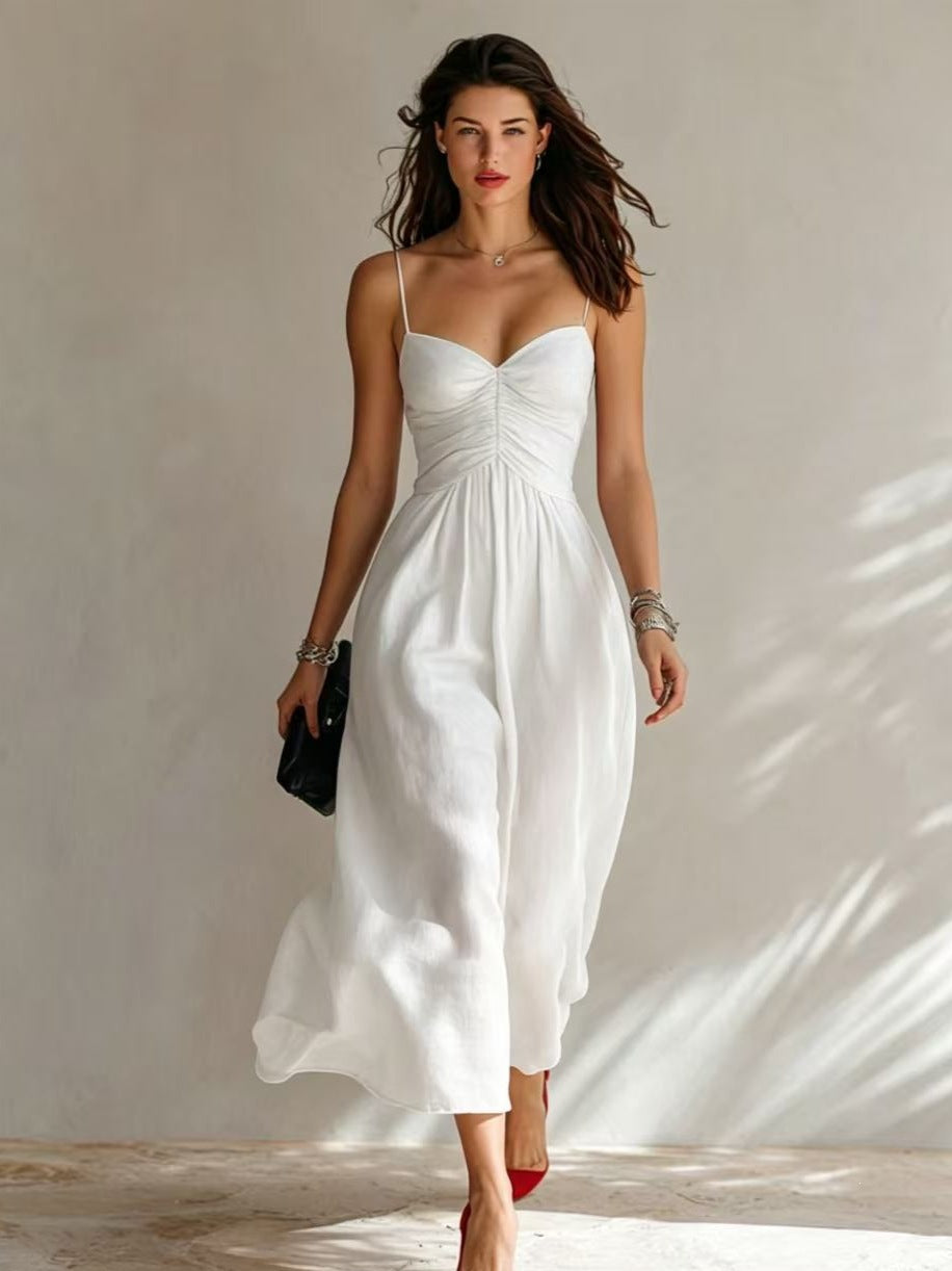 Sommer-Strap-Dress mit Falten in Rot, Schwarz & Weiß