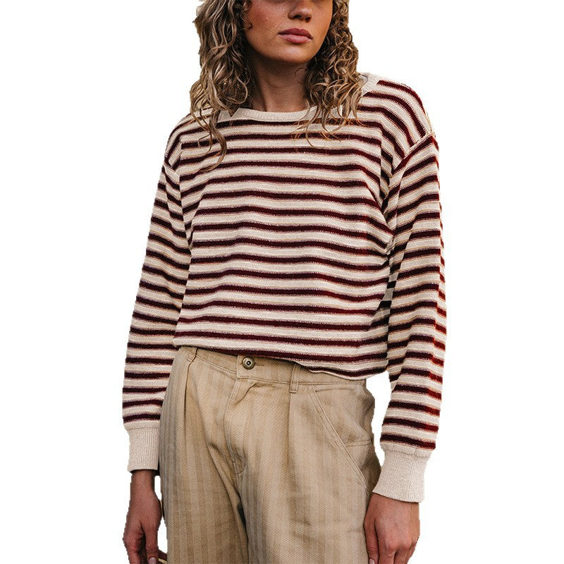 Damen Strickpullover mit Rundhals und Farbblock-Streifen