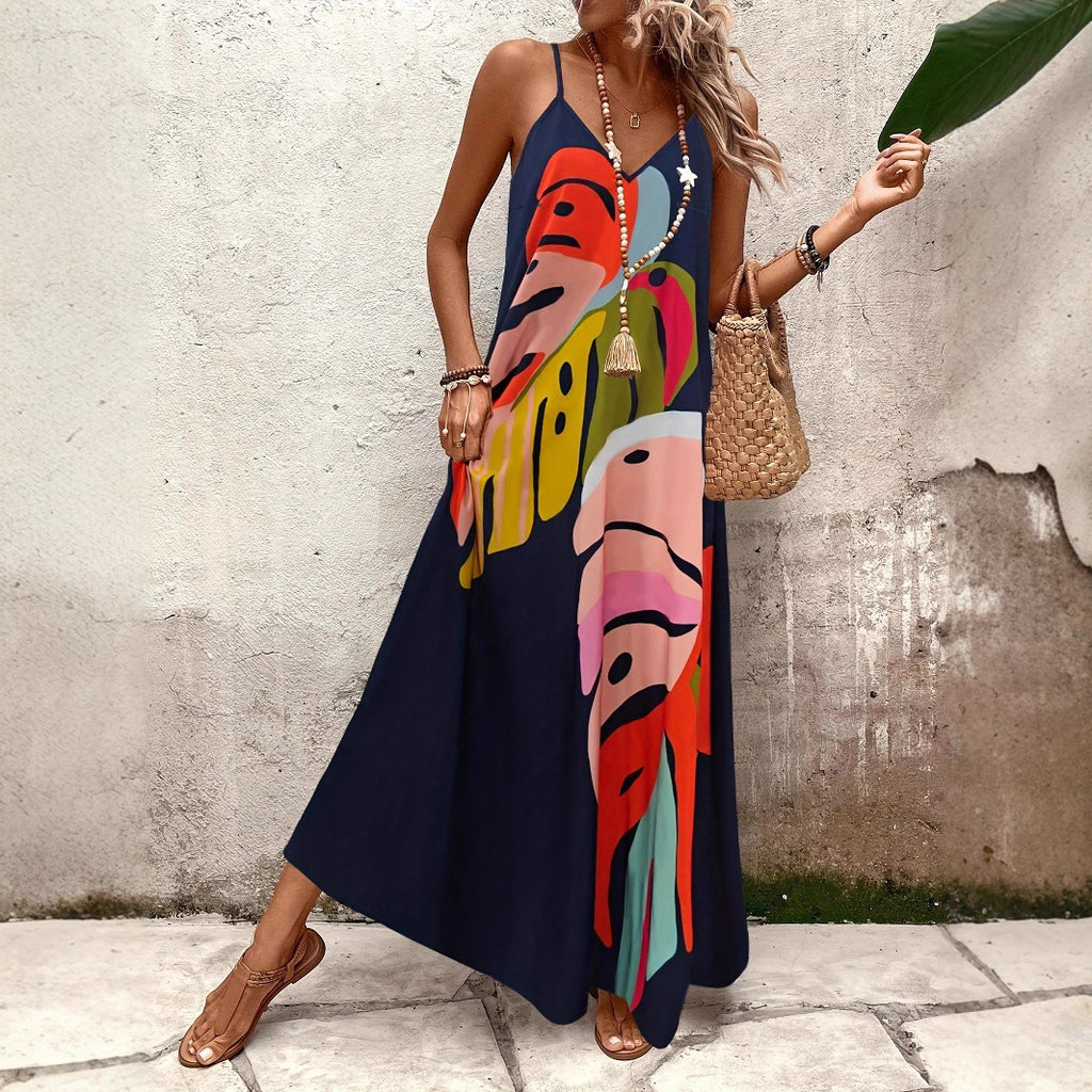 Gemustertes A-Linien-Kleid mit Spaghettiträgern | LuxeStyle