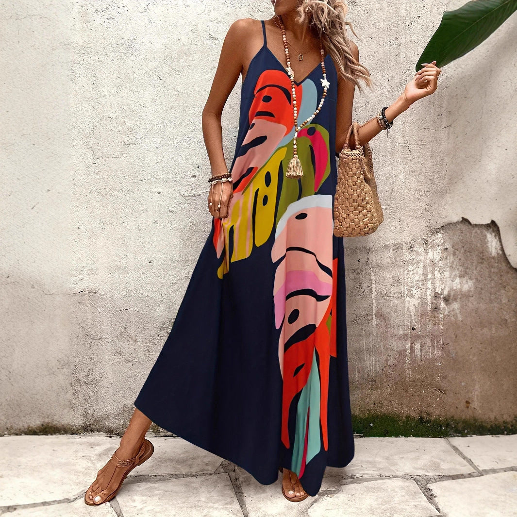 Gemustertes A-Linien-Kleid mit Spaghettiträgern | LuxeStyle