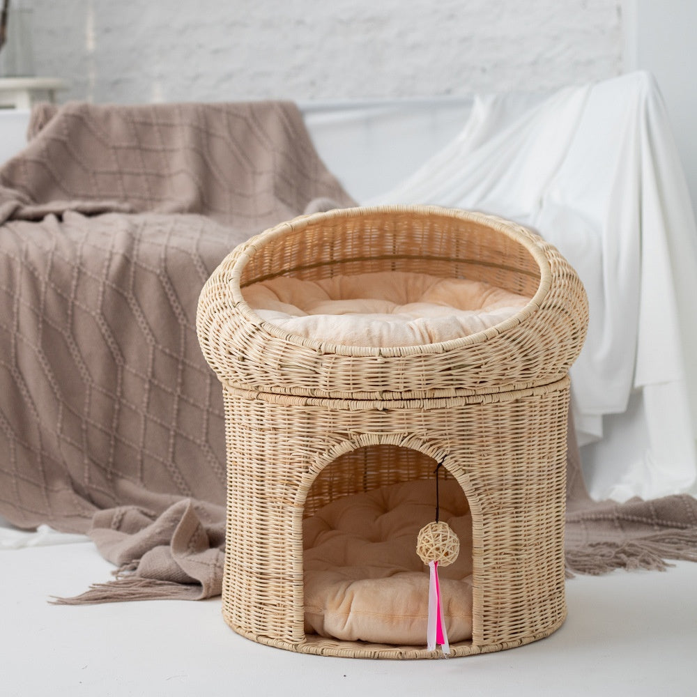 Doppellagiges Katzenbett aus Rattan