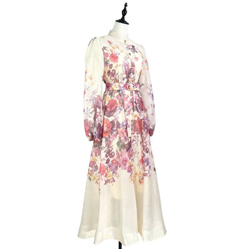 Midi-Kleid mit Stehkragen und Puffärmeln – Bild 3 | LuxeStyle
