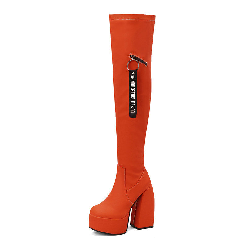 Overknee-Stiefel mit Chunky-Heel und Reissverschluss