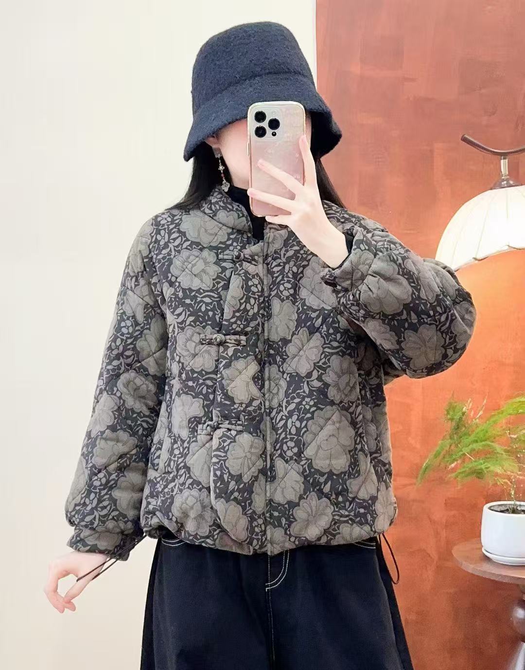 Muster-Standhalsjacke aus Baumwolle und Leinen – Bild 3 | LuxeStyle