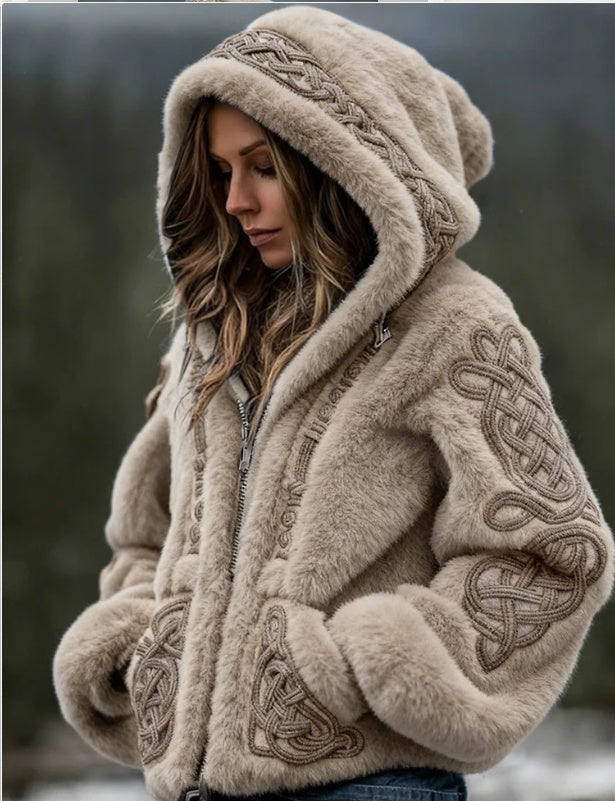Warme Kapuzenstrickjacke mit Reissverschluss