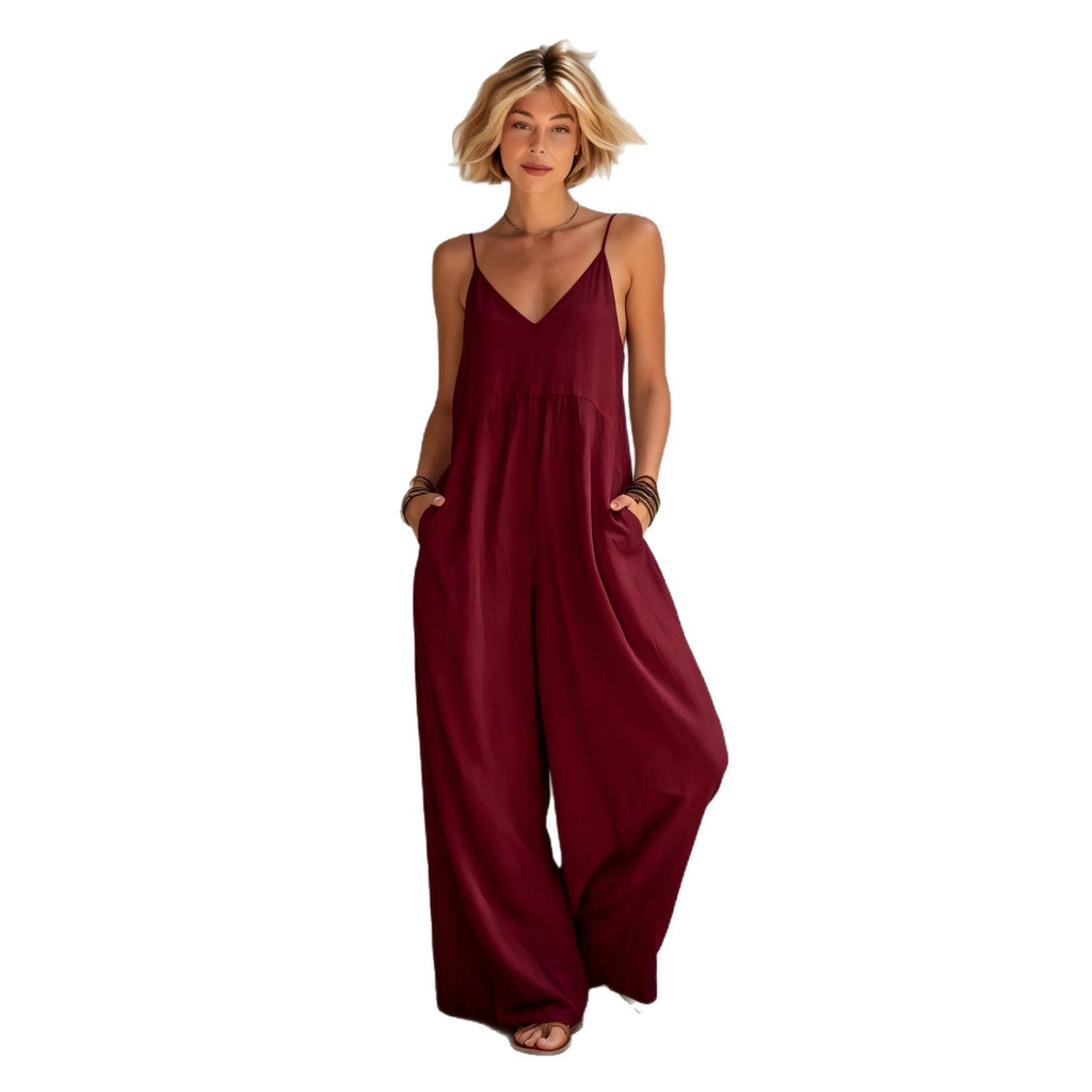 Leinen-Jumpsuit mit weitem Bein