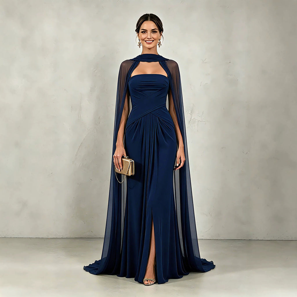 Maxikleid mit drapiertem Schal und Schlitz | LuxeStyle