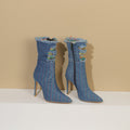 Wind Denim Mid-Calf Boots mit spitzer Zehe