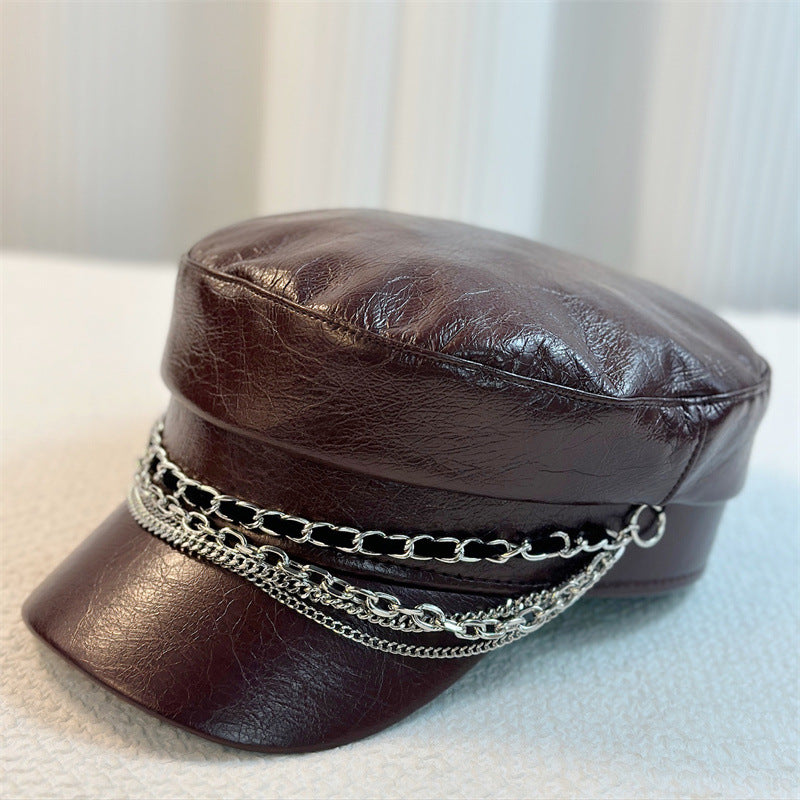 PU-Leder Newsboy-Mütze mit Ketten-Details