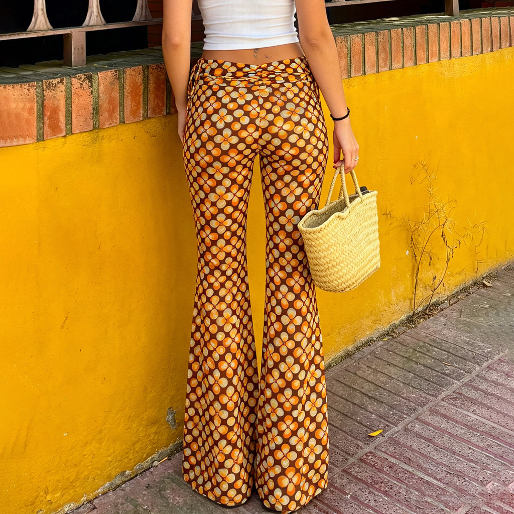 Retro Gelbe Low-Waist Stretch Hose für Damen