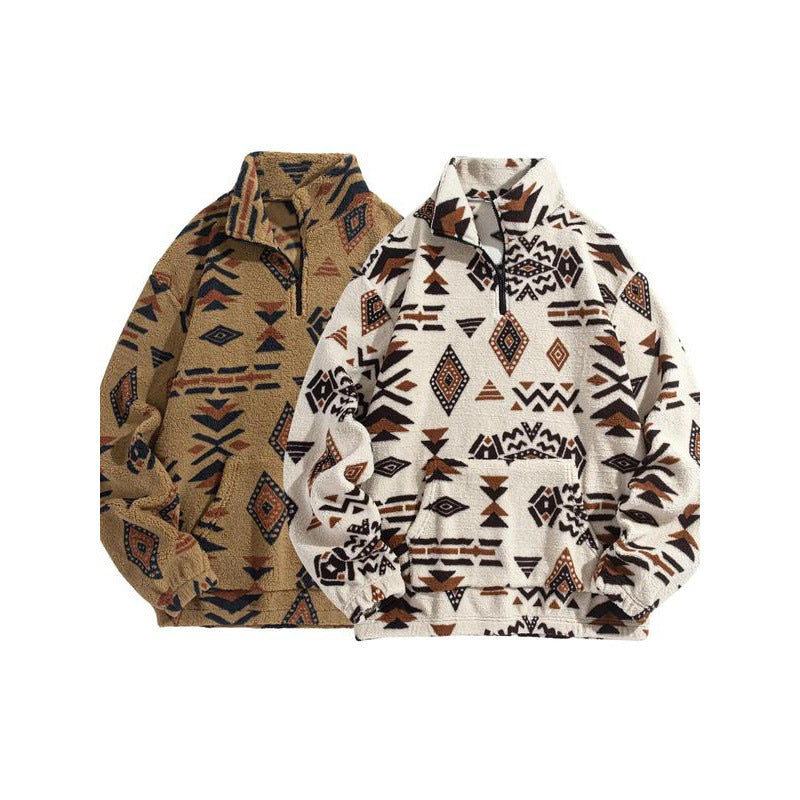 Herren Hoodie mit Ethno-Muster und Reissverschluss