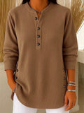 Corduroy Langarmshirt mit V-Ausschnitt und Knöpfen