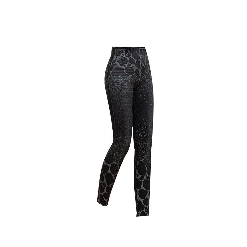 Leggings im Denim-Look mit Leopardenmuster