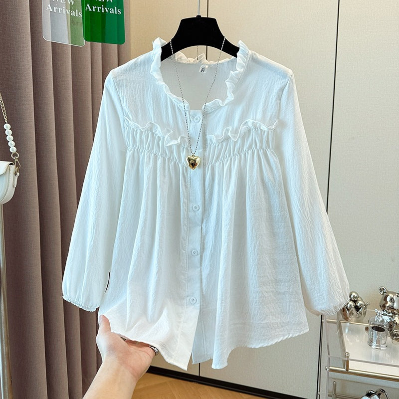 Bauchfreundliches Langarmshirt mit Rüschen