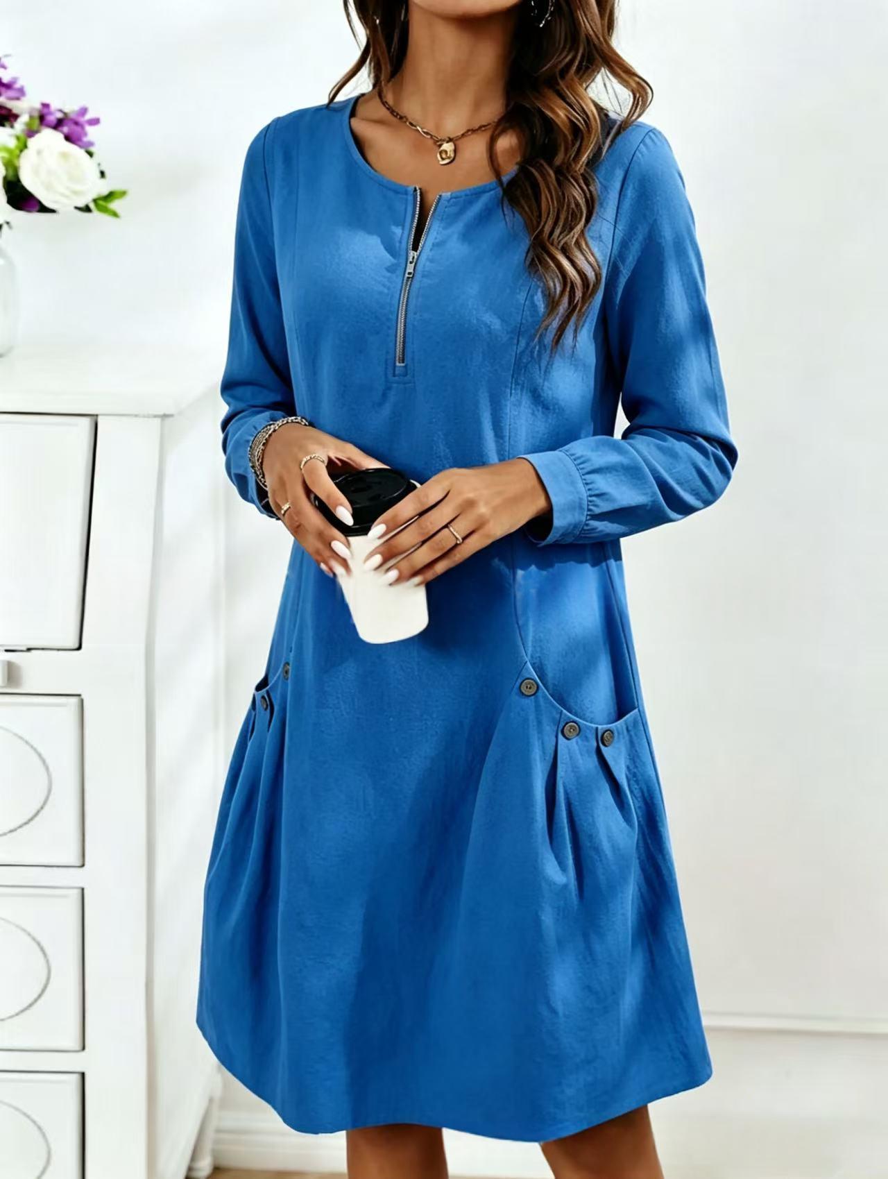 Midilanges Damen-Strickkleid mit halbem Reissverschluss