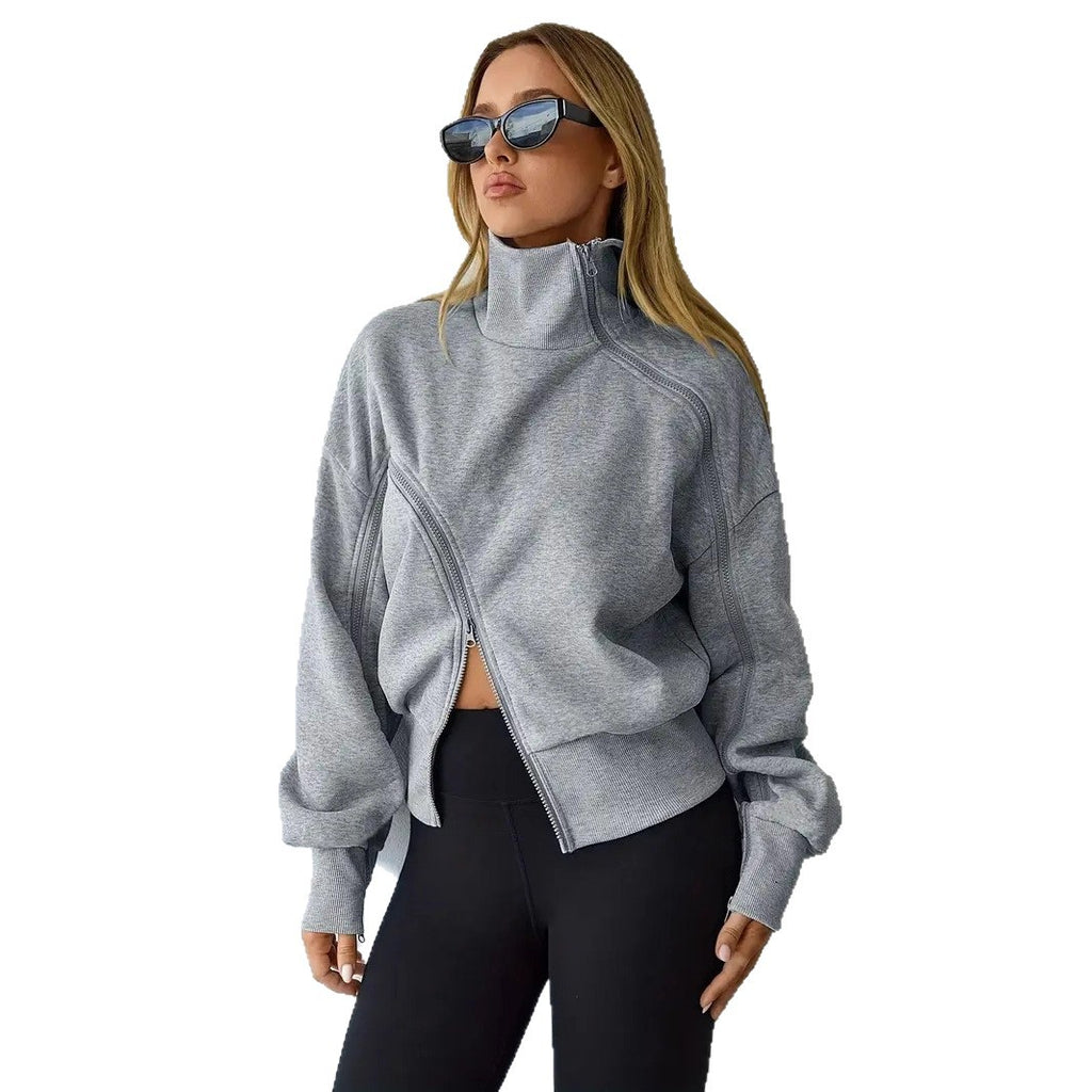 Kurzer Hoodie mit Mock-Neck und Kontrast-Reissverschluss