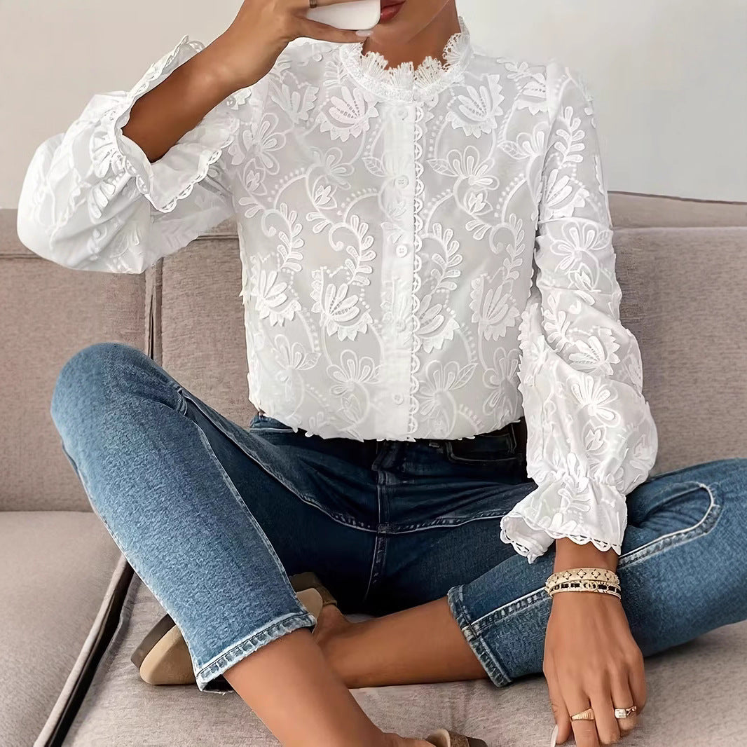 Elegante Damenbluse mit Spitzenbesatz – Bild 6 | LuxeStyle