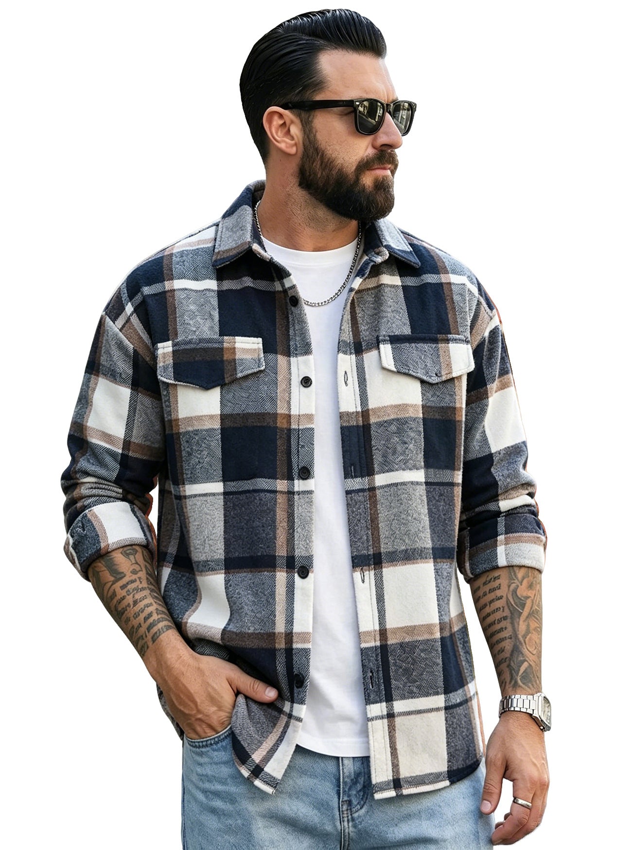 Herren Cardigan mit Reverskragen und Karomuster