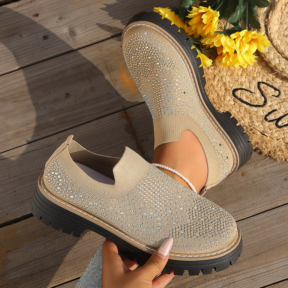 Glitzer-Sneaker mit Chunky Heel