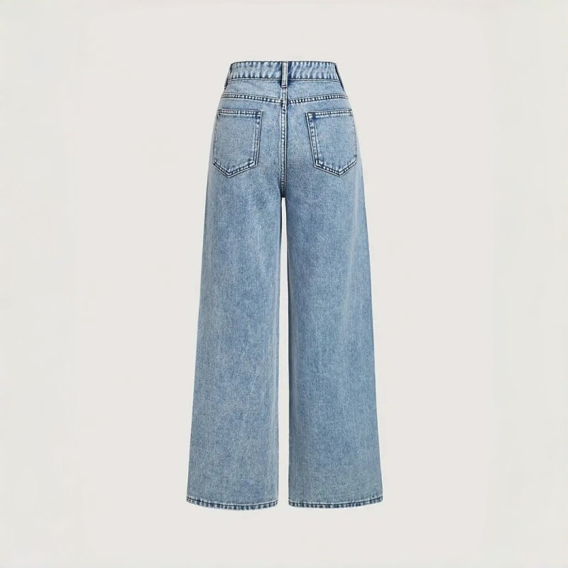 Weite Mid-Waist Jeans mit Rhinestones