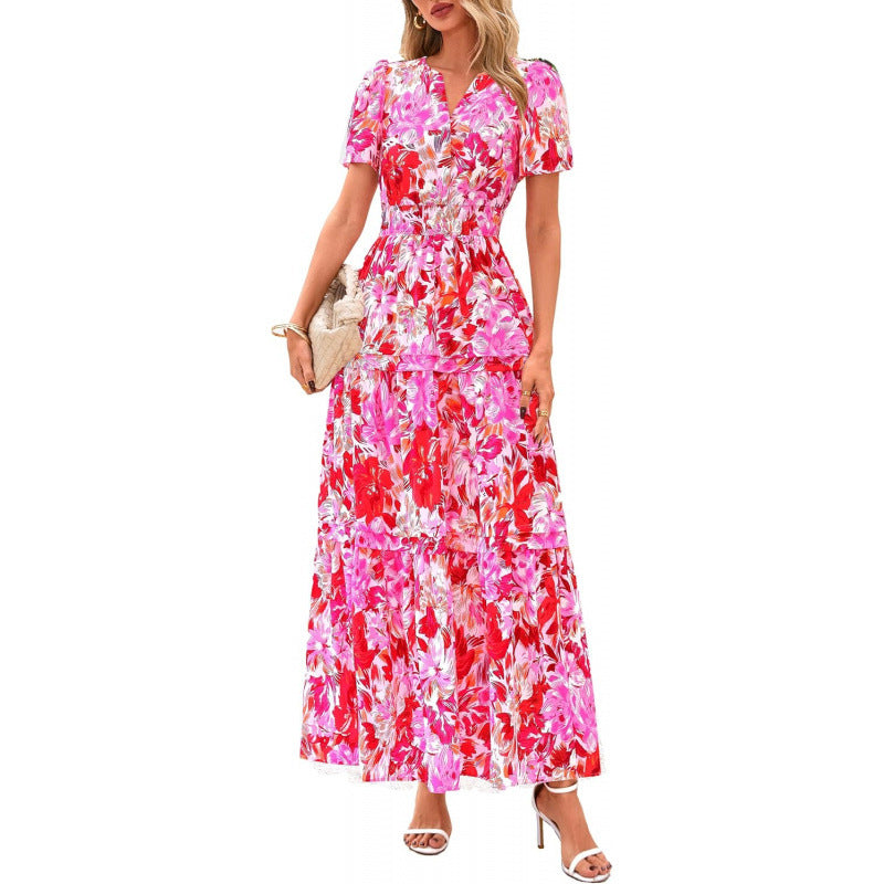 Retro Blumenkleid mit V-Ausschnitt – Bild 12 | LuxeStyle