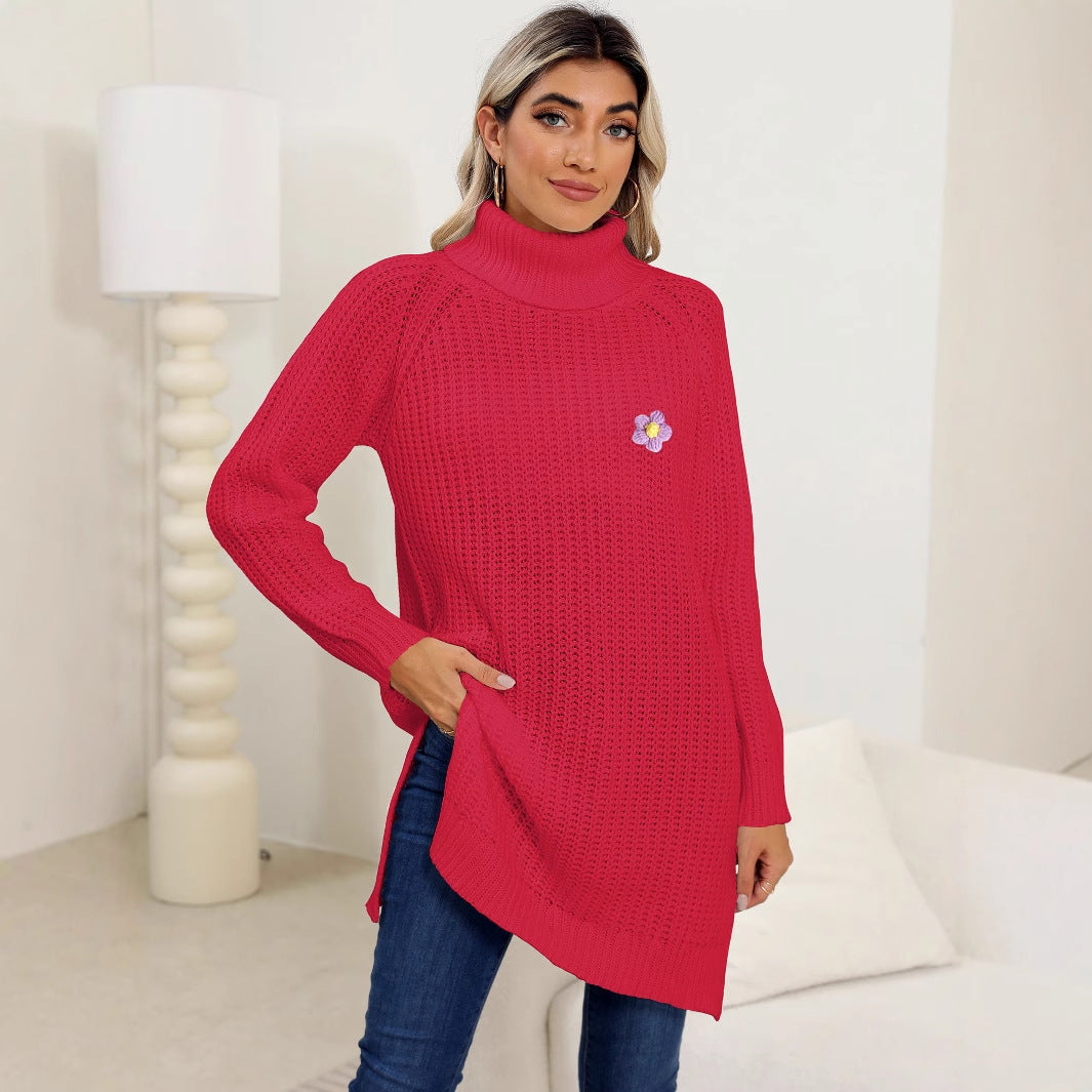 Damen Herbst/Winter Strickkleid mit Schlitz