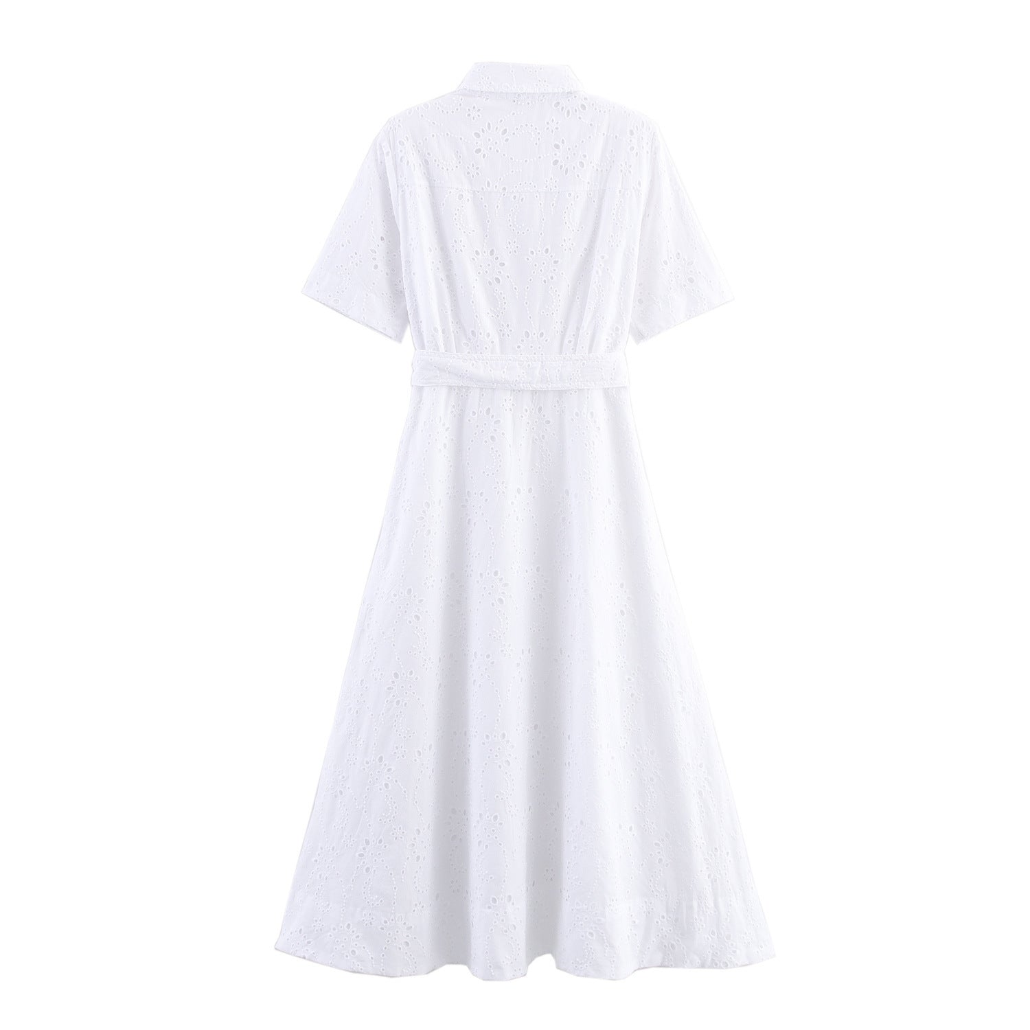 Besticktes Midi-Kleid mit Gürtel
