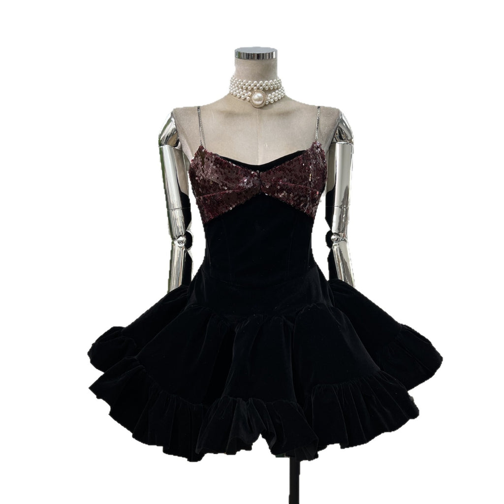 Samt-Patchwork A-Linien-Kleid – Bild 2 | LuxeStyle