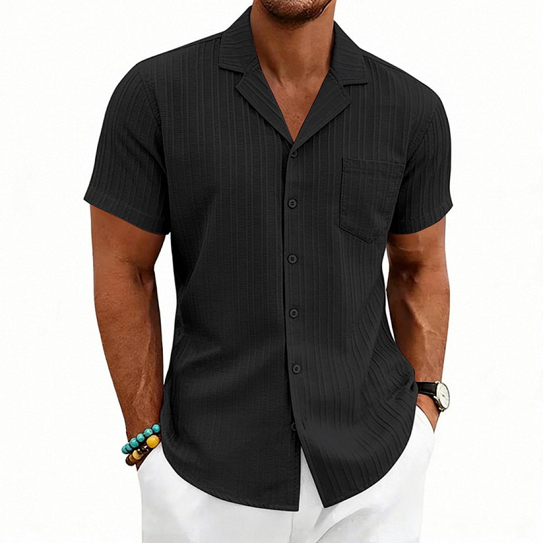 Herren Loose-Fit Kuba-Kragen Kurzarmhemd