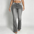 Stud-Details Hochtaillierte Flare-Jeans Grau-Wasch, Slim Bootcut (bis