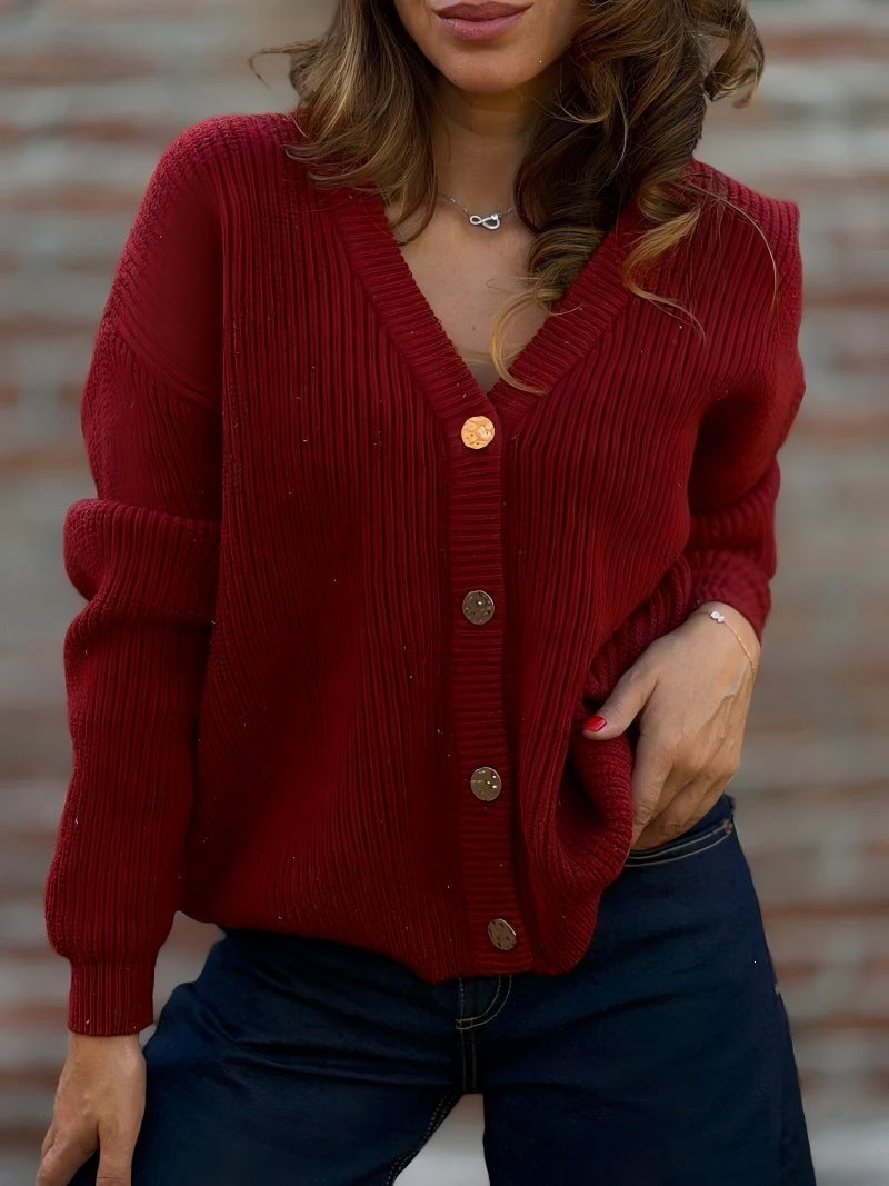 V-Ausschnitt Strick-Cardigan für Damen