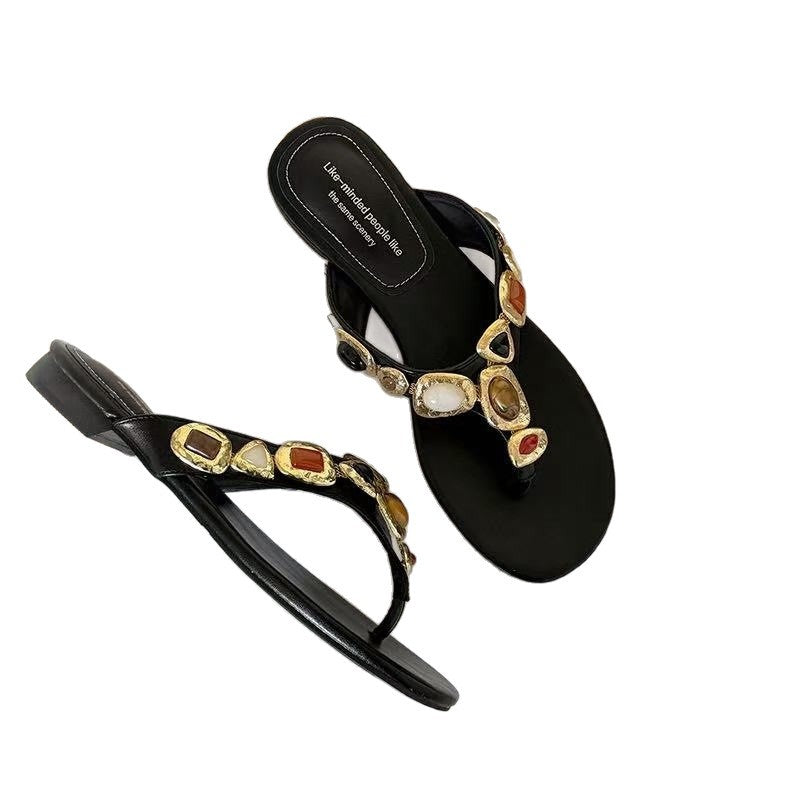 Schwarze runde Zehflache Sandalen – Bild 5 | LuxeStyle