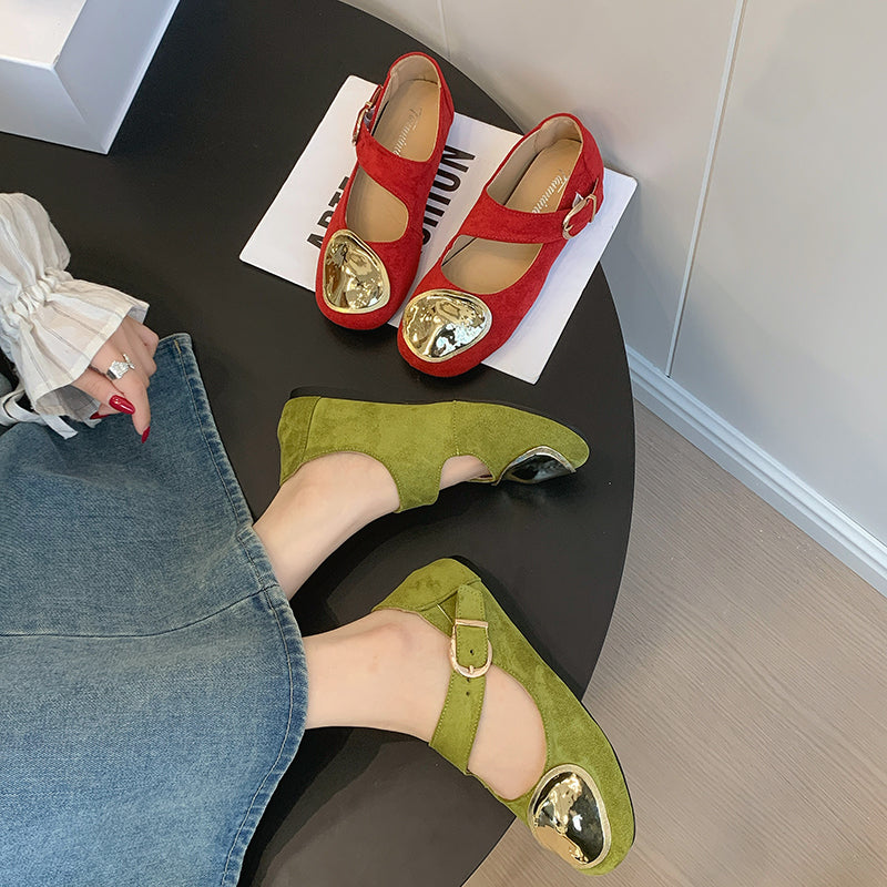Retro Flache Low-Cut mit Großer Metallriemen