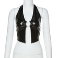 Halterneck Cutout Crop Top aus Kunstleder