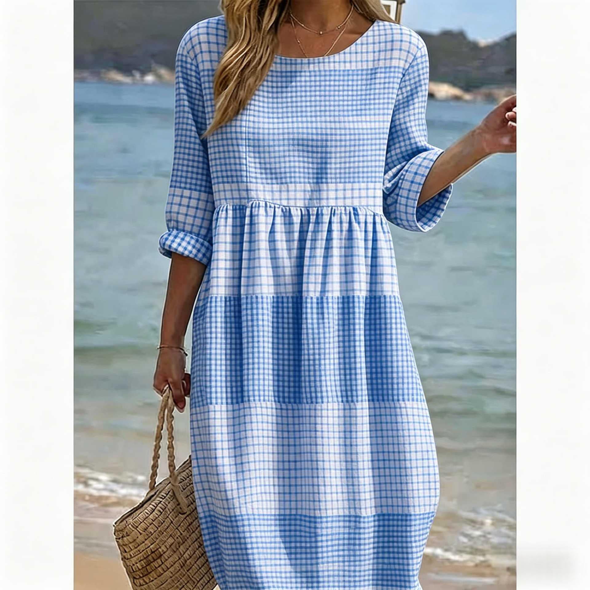 Damen Casual Baumwoll-Leinen Kleid