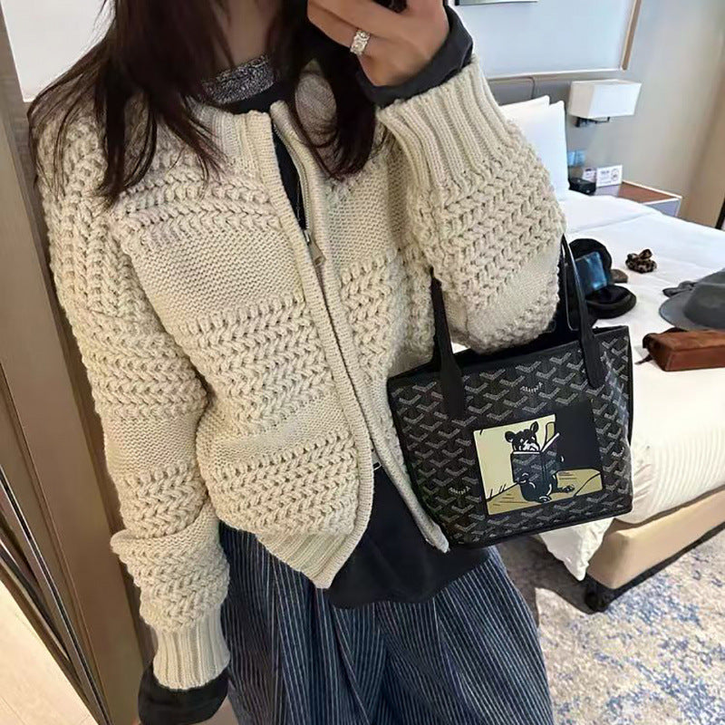 Retro Strickpullover mit Reissverschluss
