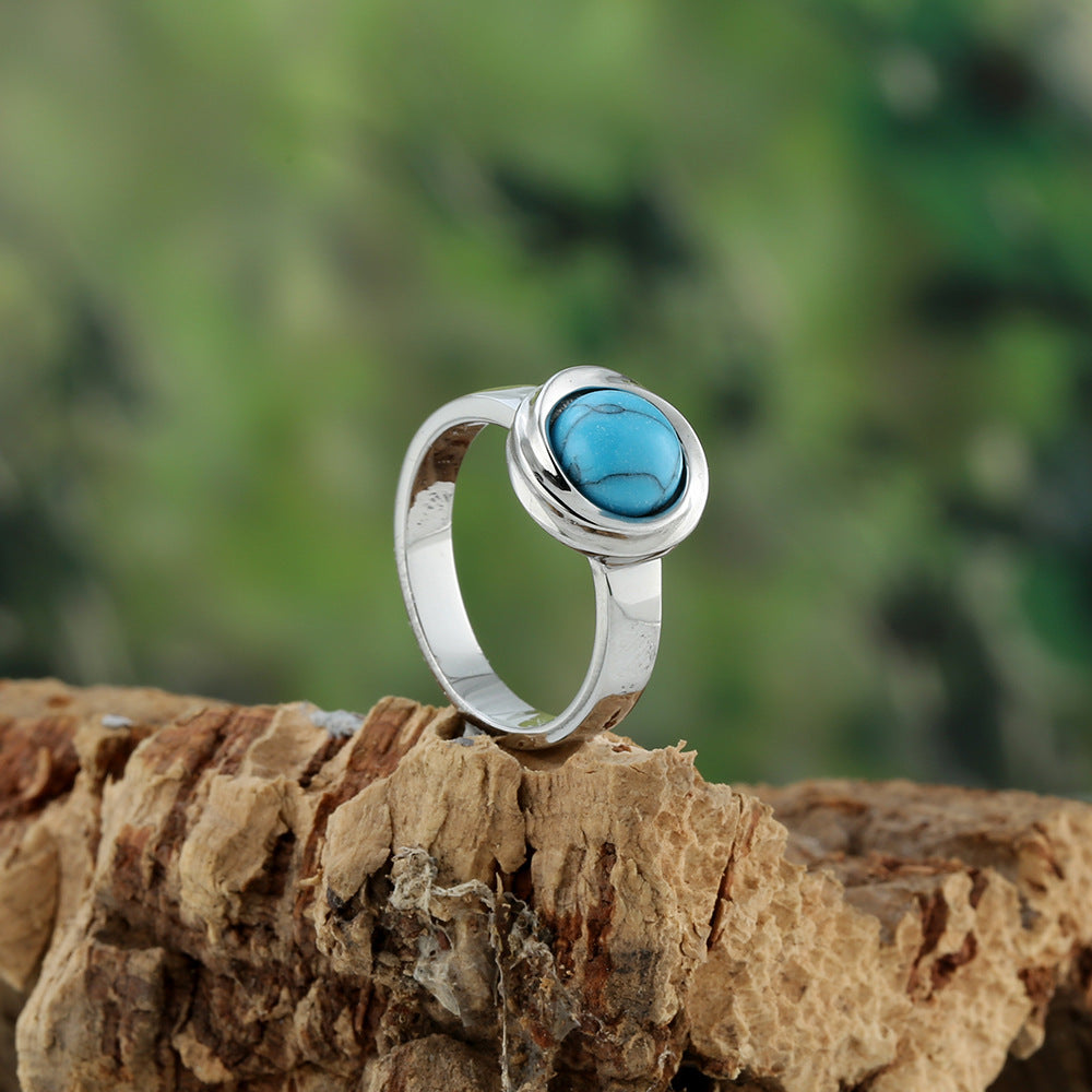 Titanstahl-Ring mit Katzenaugen-Stein