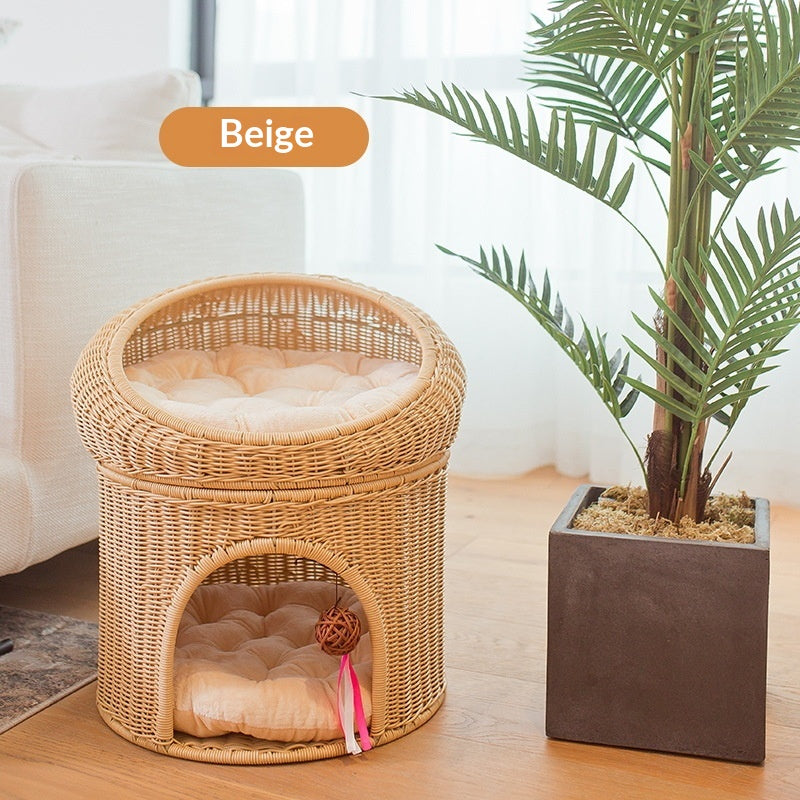 Doppellagiges Katzenbett aus Rattan