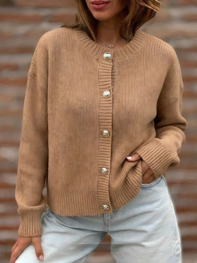 Damen Strickjacke mit Knopfleiste und langen Ärmeln