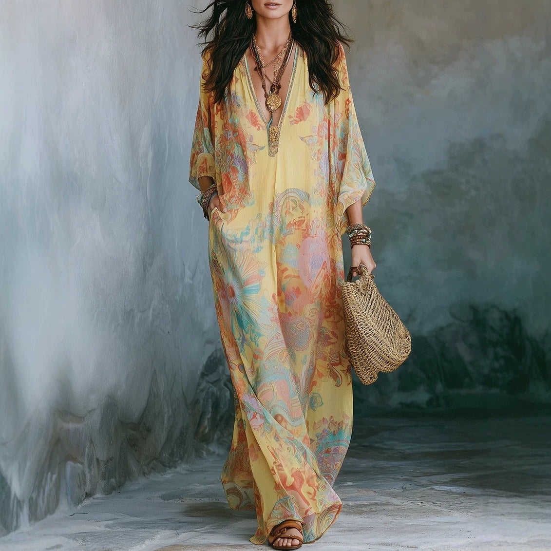 Frisches Retro-Kleid mit Batik-Print