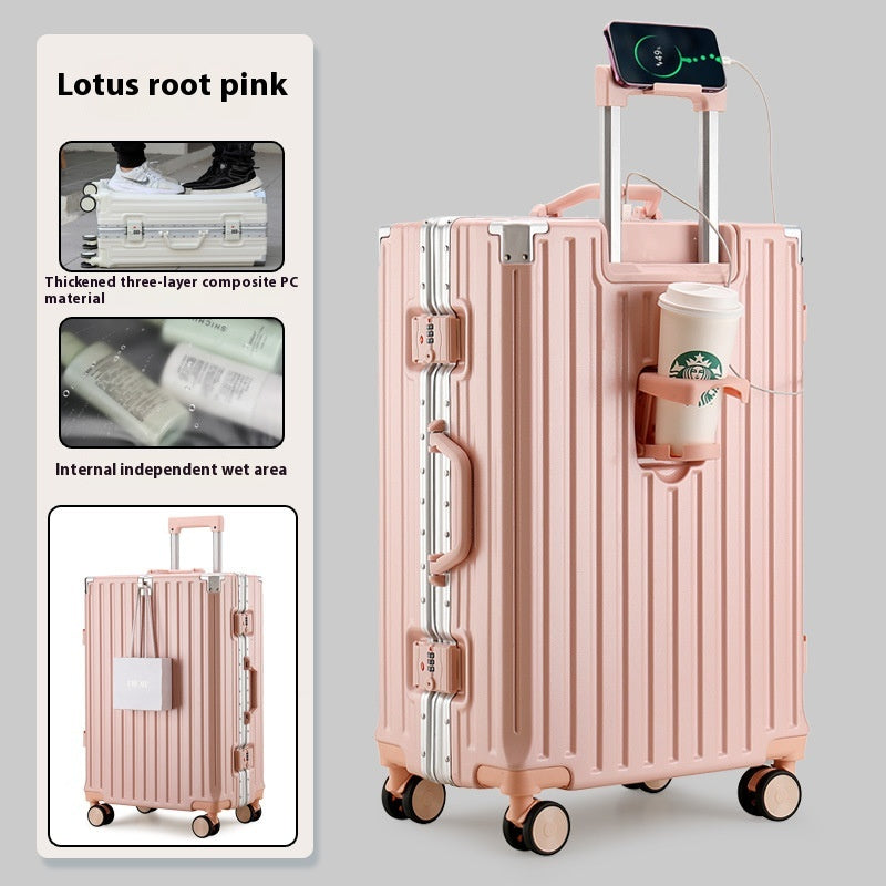 Reisekoffer mit Aluminiumrahmen und Becherhalter