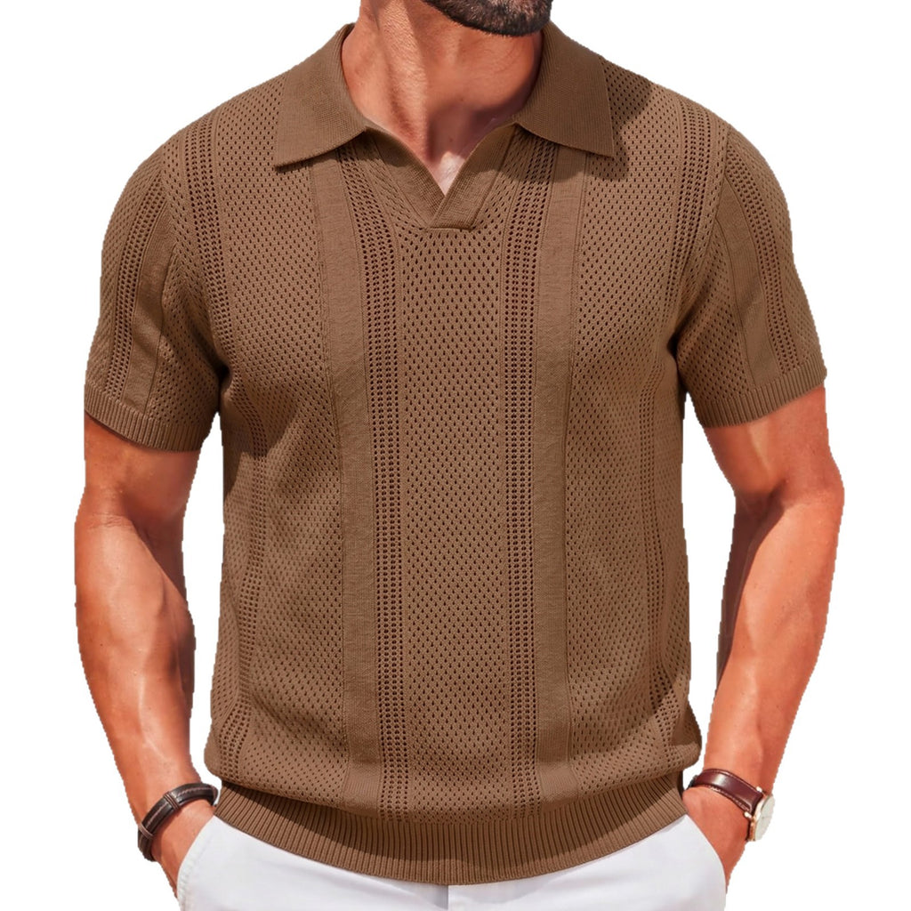 Herren Strick-Polohemd mit Lochmuster