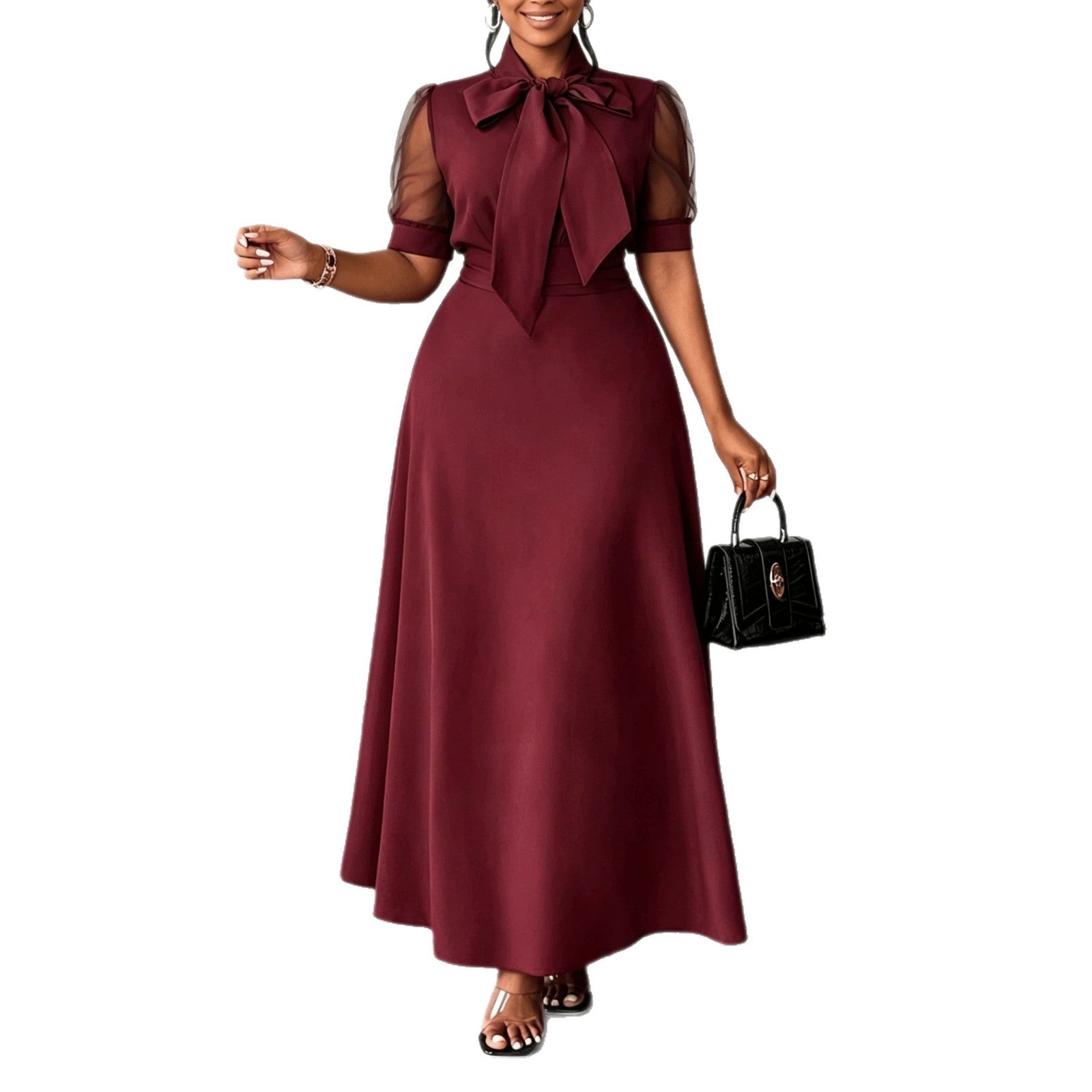 Midikleid mit Mesh und Schleifendetail