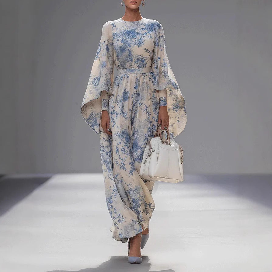 Figurbetontes langes Blumenkleid mit weiten Ärmeln – Bild 6 | LuxeStyle