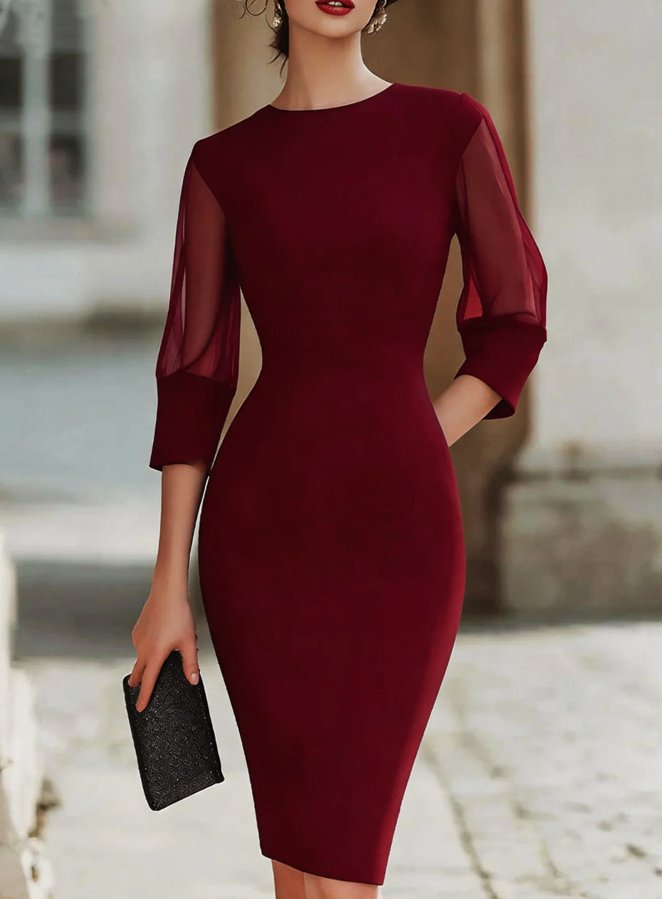 Elegantes Mesh-Panel Kleid mit 3/4-Ärmeln | LuxeStyle