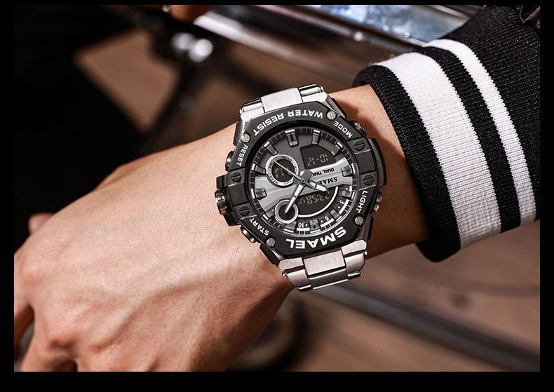 Herrenuhr mit Doppeldisplay und Edelstahlarmband