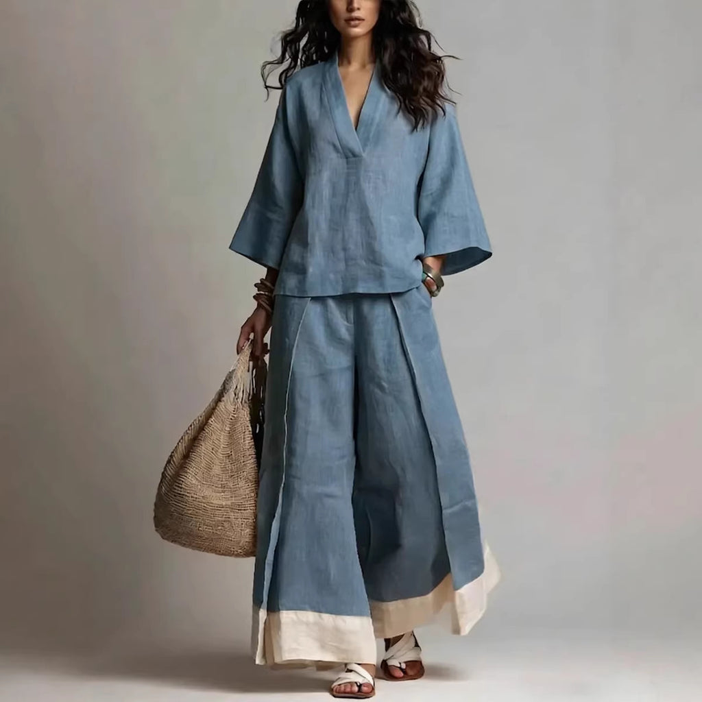2-teiliges Leinen-Set «Provence» – Hemd & Wide-Leg-Hose