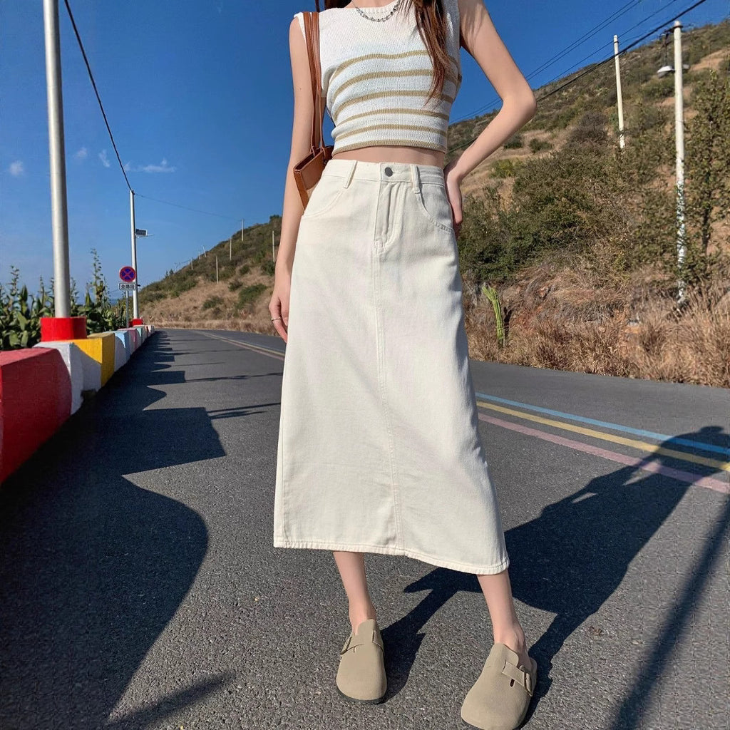 High-Waist A-Linien Jupe aus Denim – Ansicht 5