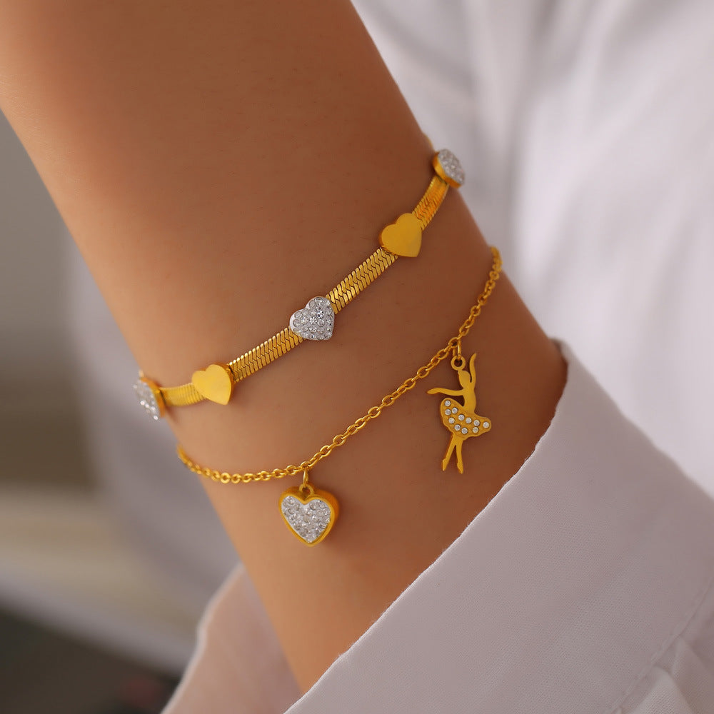 Herzförmiges Armband aus Titanstahl mit Strasssteinen – Bild 4 | LuxeStyle