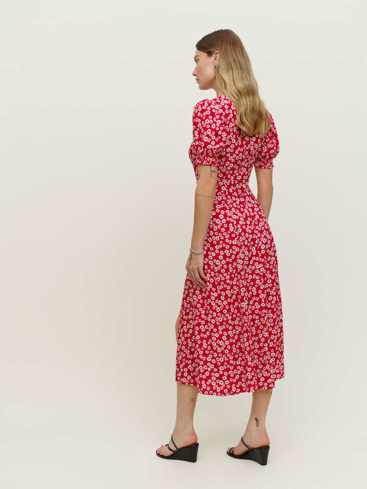 Damen Midi-Kleid mit Blumenprint & Schlitz